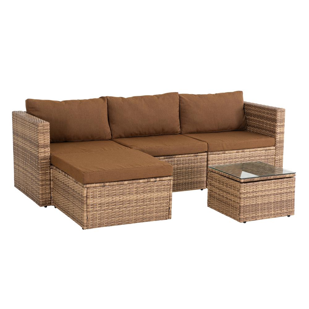 5-Piece Patio Furniture Set, PE Rattan Wicker Sofa Set, Outdoor Seating Set. Picture 36