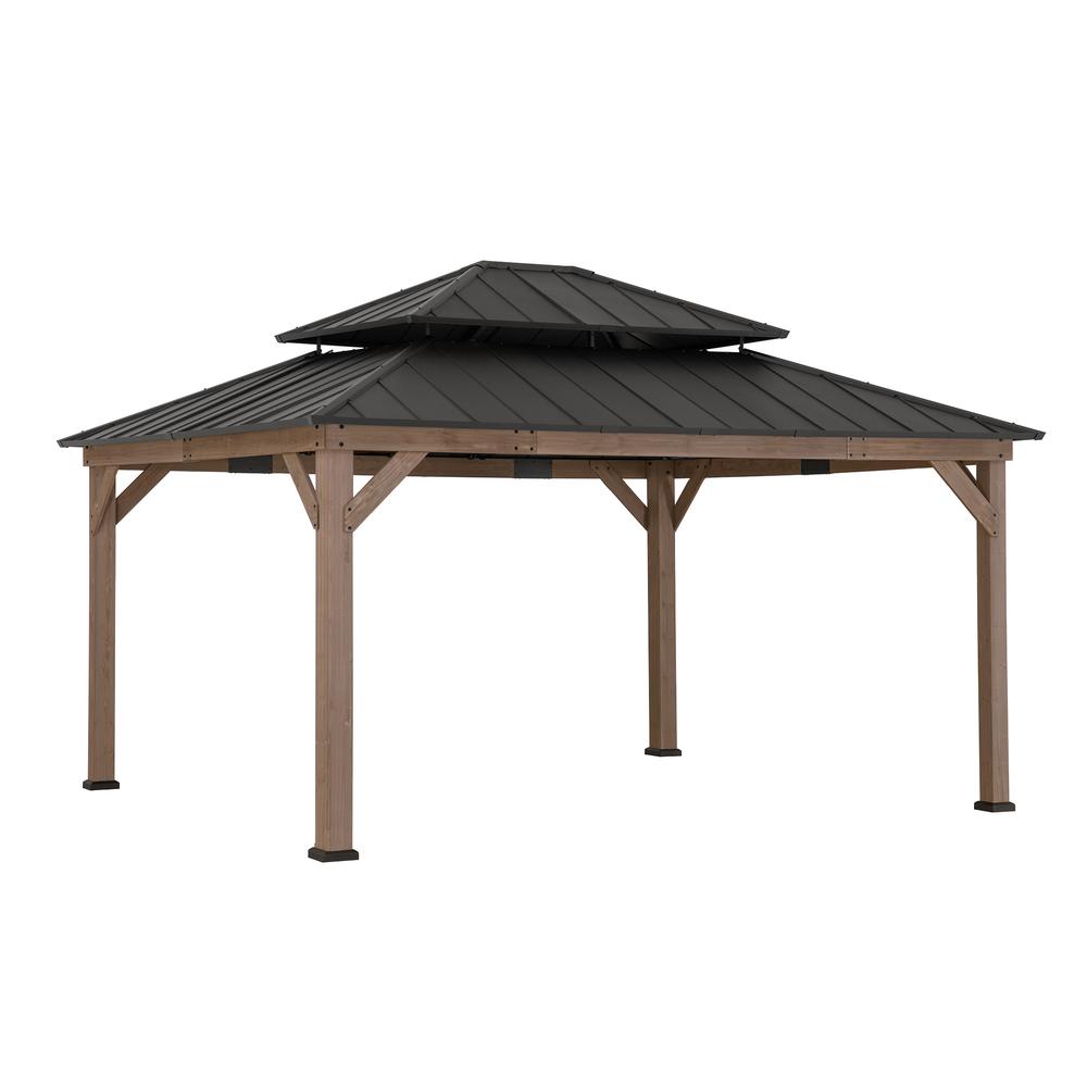 13 ft. x 15 ft. Cedar Framed Gazebo with Brown Steel 2-tier Hip Roof Hard Top. Picture 1
