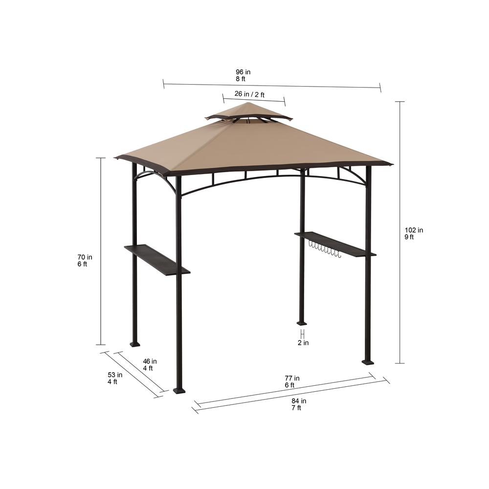 Sunjoy 5 ft. x 8 ft. Brown Steel 2-tier Grill Gazebo with Tan and Brown Canopy. Picture 7