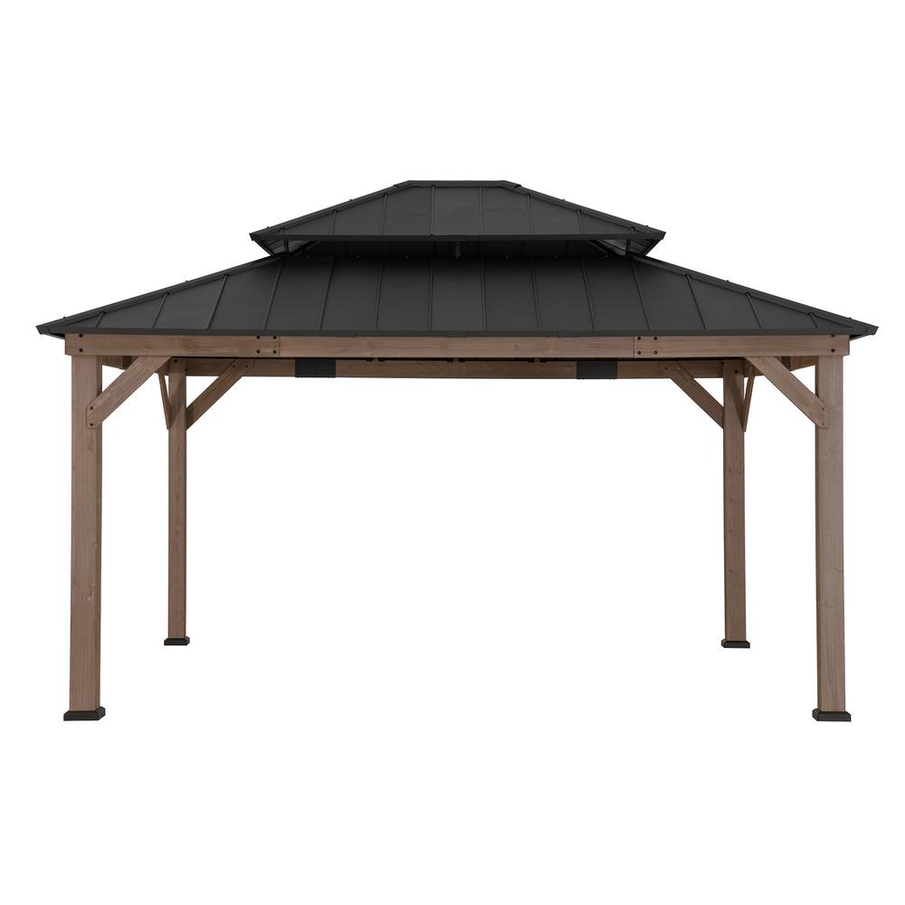 13 ft. x 15 ft. Cedar Framed Gazebo with Brown Steel 2-tier Hip Roof Hard Top. Picture 2