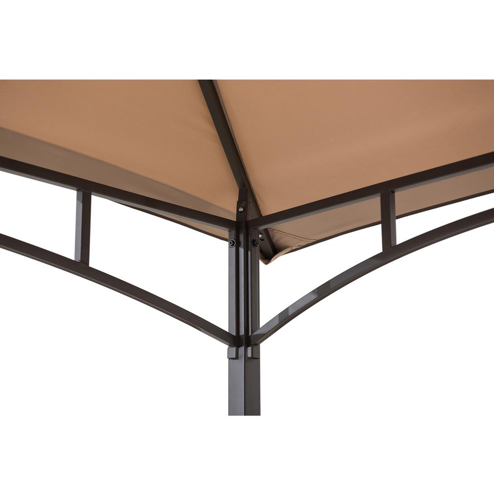 Sunjoy 5 ft. x 8 ft. Brown Steel 2-tier Grill Gazebo with Tan and Brown Canopy. Picture 12