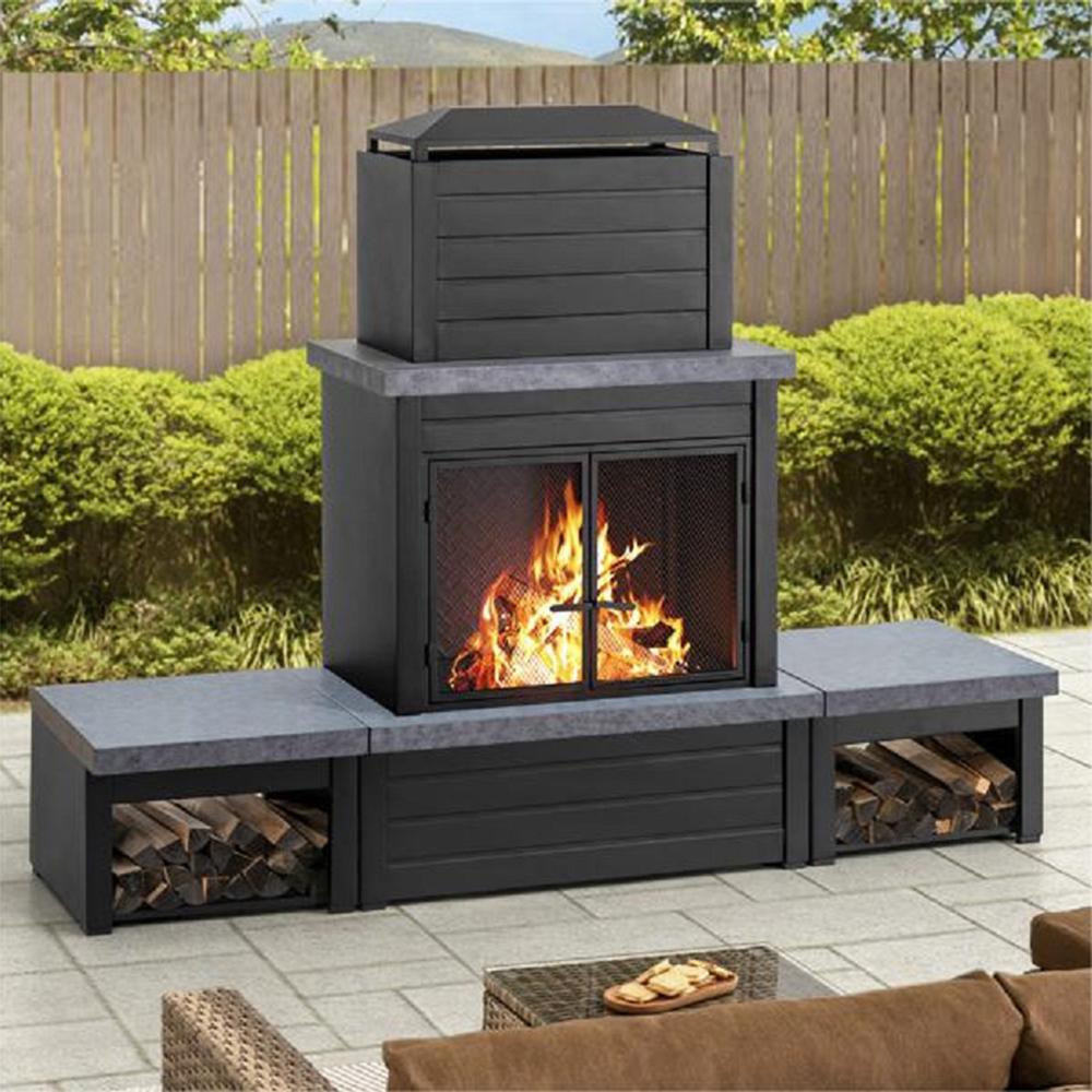 Wood Burning Fireplace –  Outdoor Steel Fireplace with Chimney, Log Holders. Picture 8