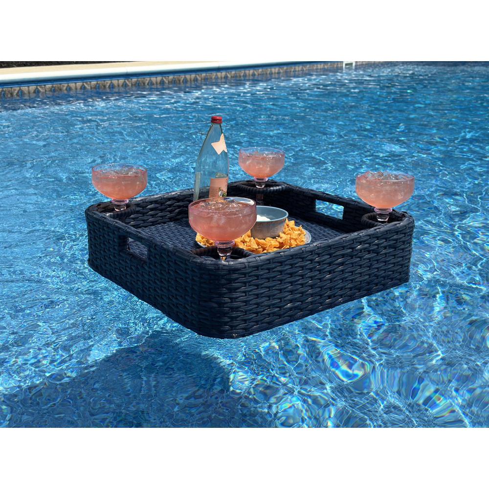 Wicker Floating Pool Tray Durable & Sturdy Aluminum Frame Pool Accessory Tray. Picture 12