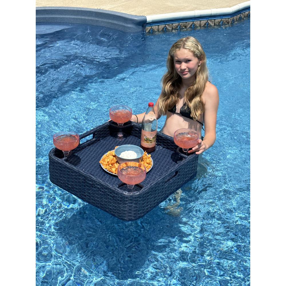 Wicker Floating Pool Tray Durable & Sturdy Aluminum Frame Pool Accessory Tray. Picture 11
