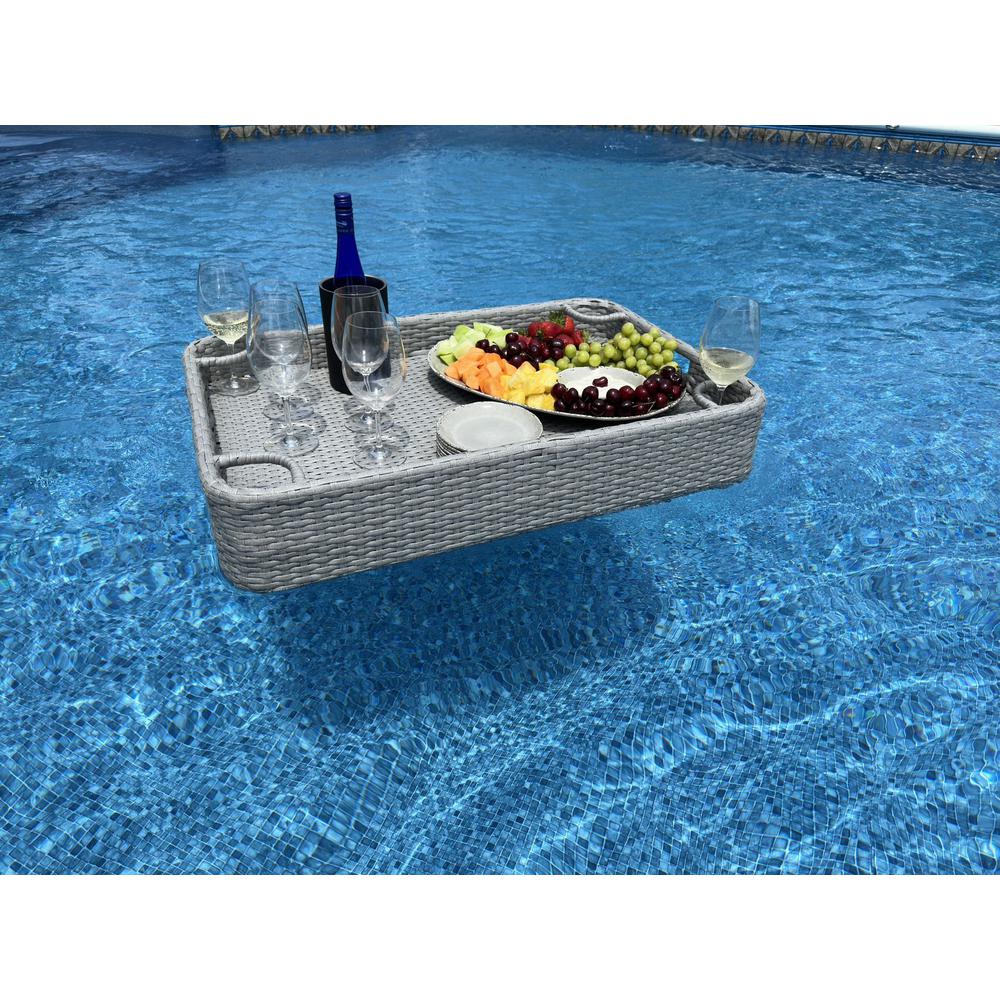 Wicker Floating Pool Tray Durable & Sturdy Aluminum Frame Pool Accessory Tray. Picture 11