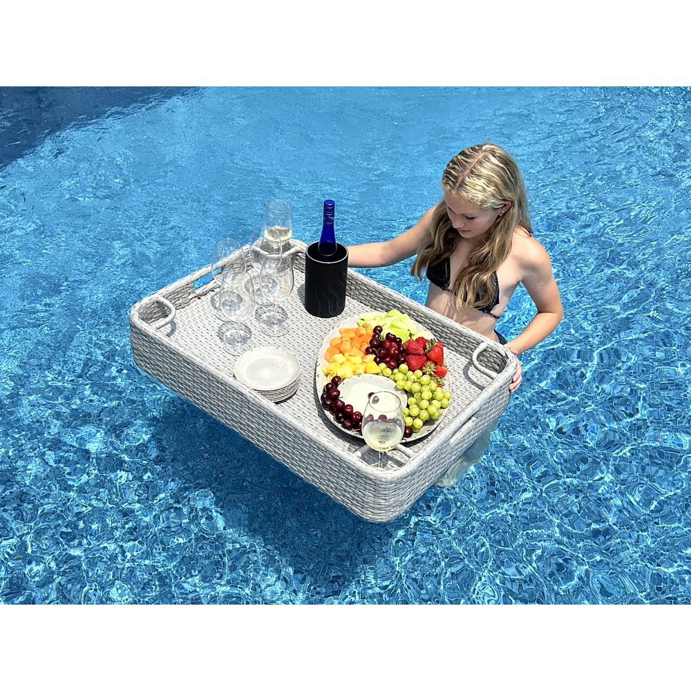 Wicker Floating Pool Tray Durable & Sturdy Aluminum Frame Pool Accessory Tray. Picture 10