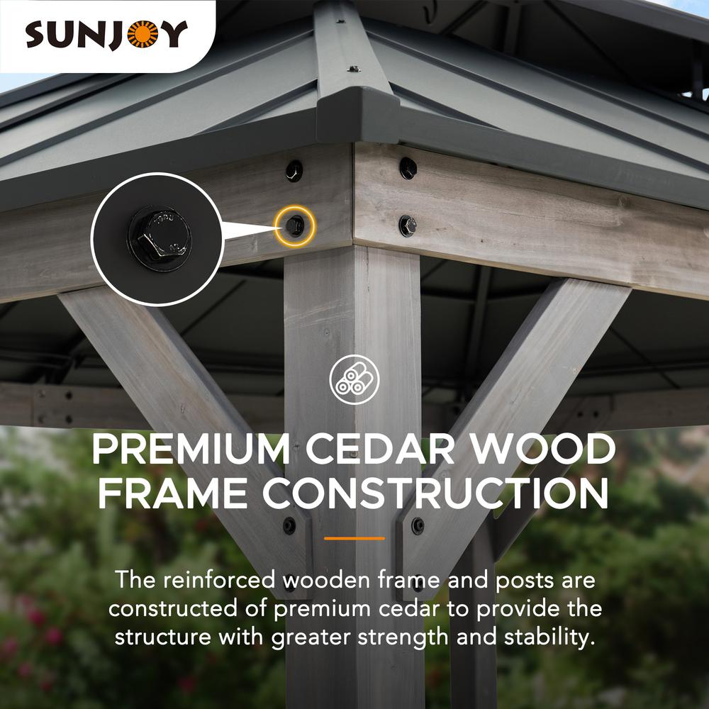 Wood Gazebo, Outdoor Patio Steel Hardtop Gazebo, Cedar Framed Wooden Gazebo. Picture 6