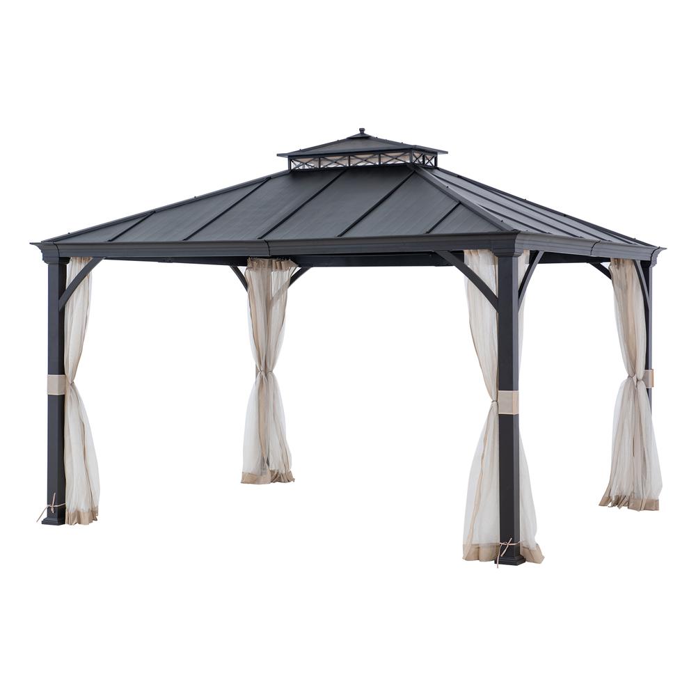 10 ft. x 12 ft. Brown Steel Gazebo with 2-tier Hip Roof Hard Top. Picture 17