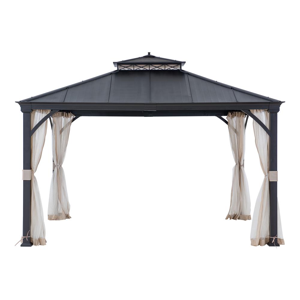 10 ft. x 12 ft. Brown Steel Gazebo with 2-tier Hip Roof Hard Top. Picture 18