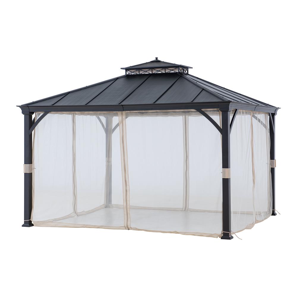 10 ft. x 12 ft. Brown Steel Gazebo with 2-tier Hip Roof Hard Top. Picture 19