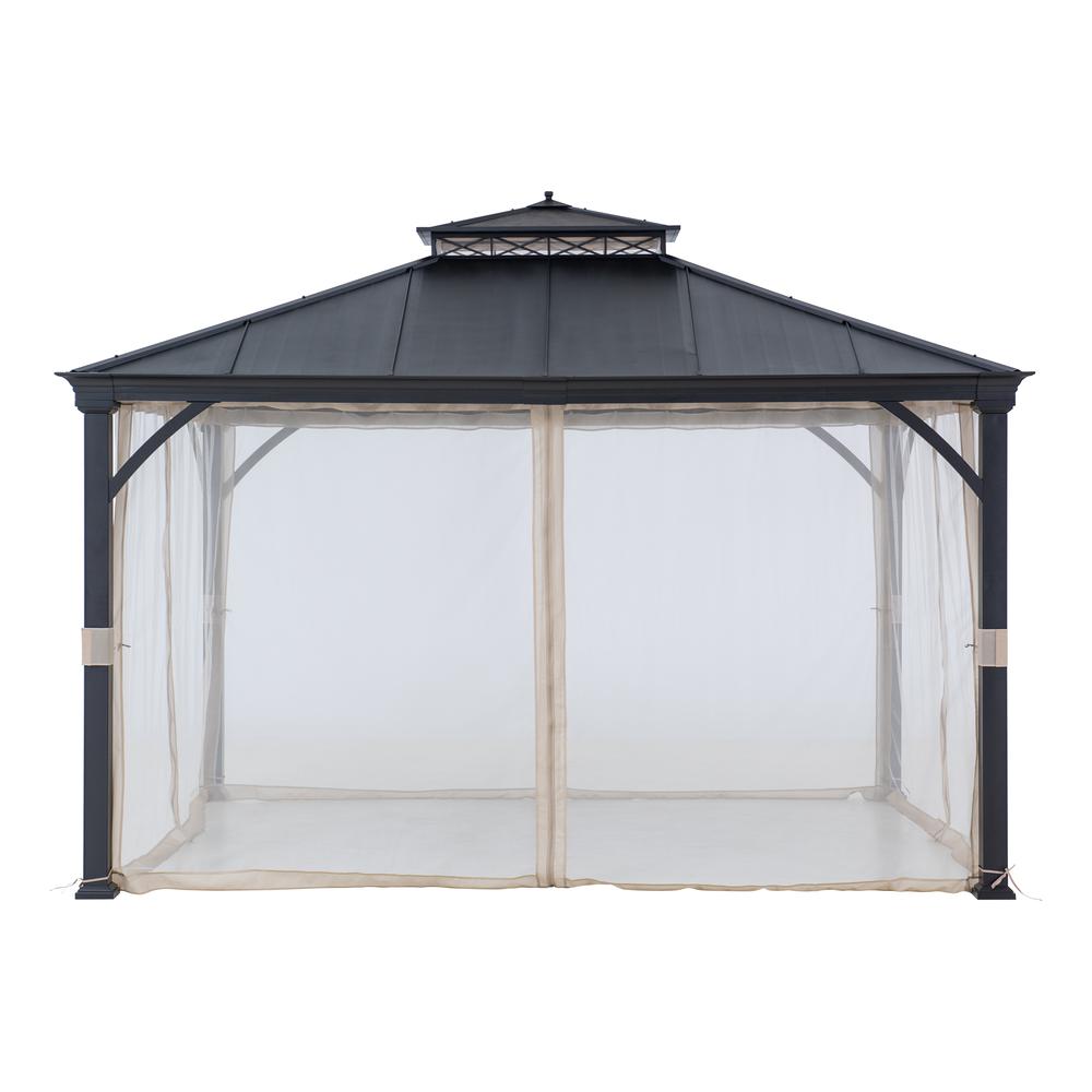 10 ft. x 12 ft. Brown Steel Gazebo with 2-tier Hip Roof Hard Top. Picture 20
