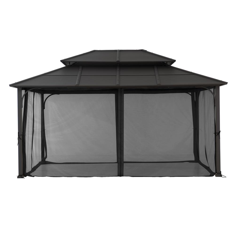 Sunjoy 12 ft. x 16 ft. Brown Steel Gazebo with 2-tier Hip Roof Hardtop. Picture 17