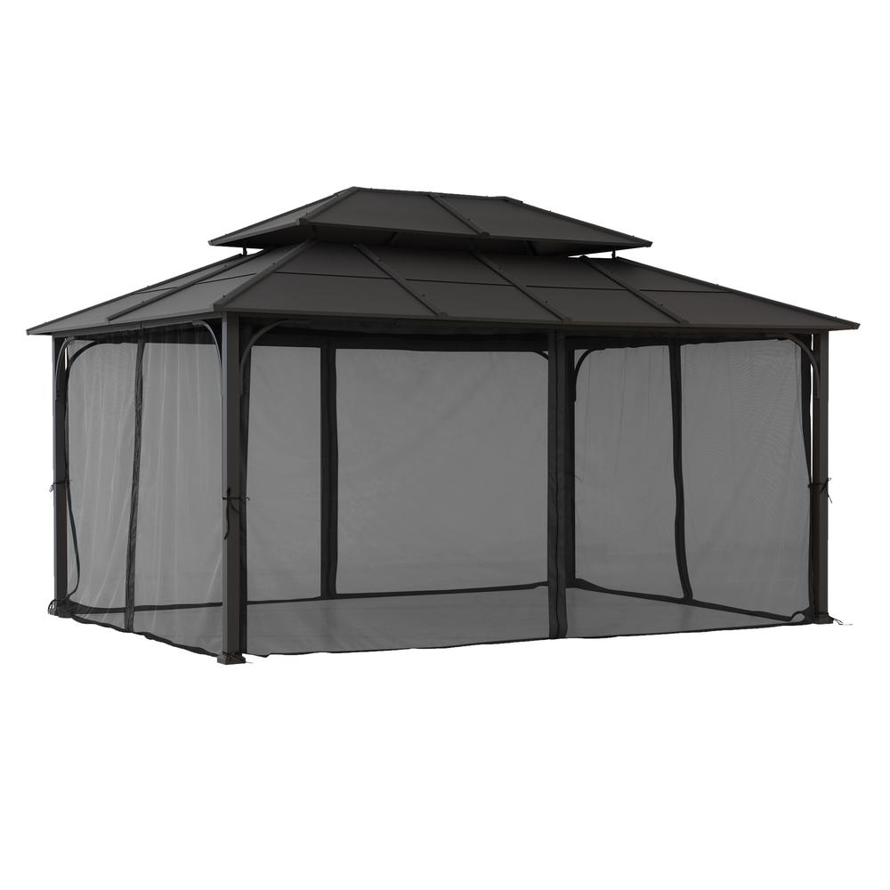 Sunjoy 12 ft. x 16 ft. Brown Steel Gazebo with 2-tier Hip Roof Hardtop. Picture 18