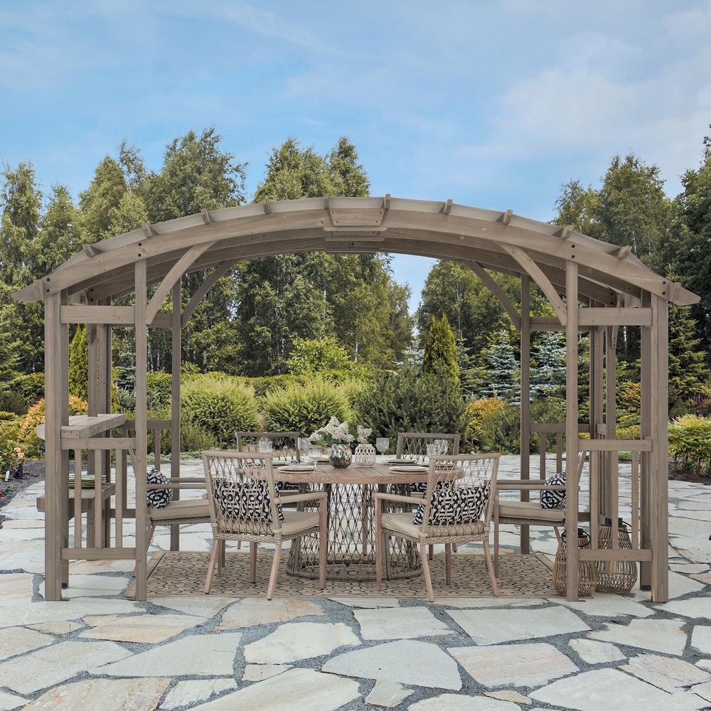 Outdoor Cedar Wood Framed Arched Pergola with weather-resistant canopy for Patio. Picture 17
