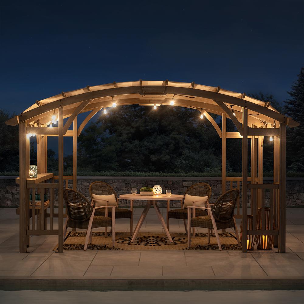 Outdoor Cedar Wood Framed Arched Pergola with weather-resistant canopy for Patio. Picture 25