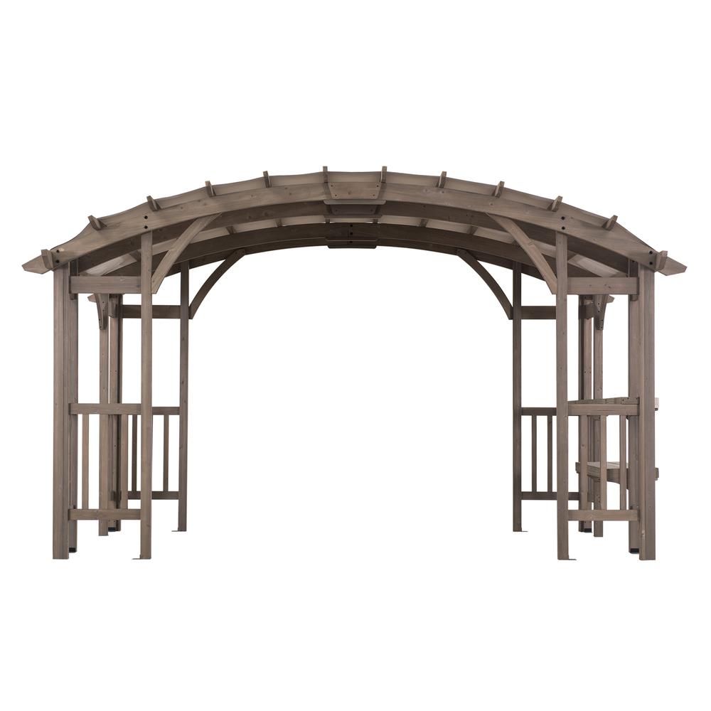 Outdoor Cedar Wood Framed Arched Pergola with weather-resistant canopy for Patio. Picture 29