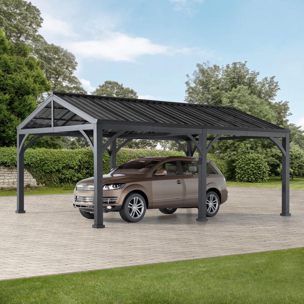Newville Heavy Duty Outdoor Carport with Polycarbonate Gable Roof. Picture 6