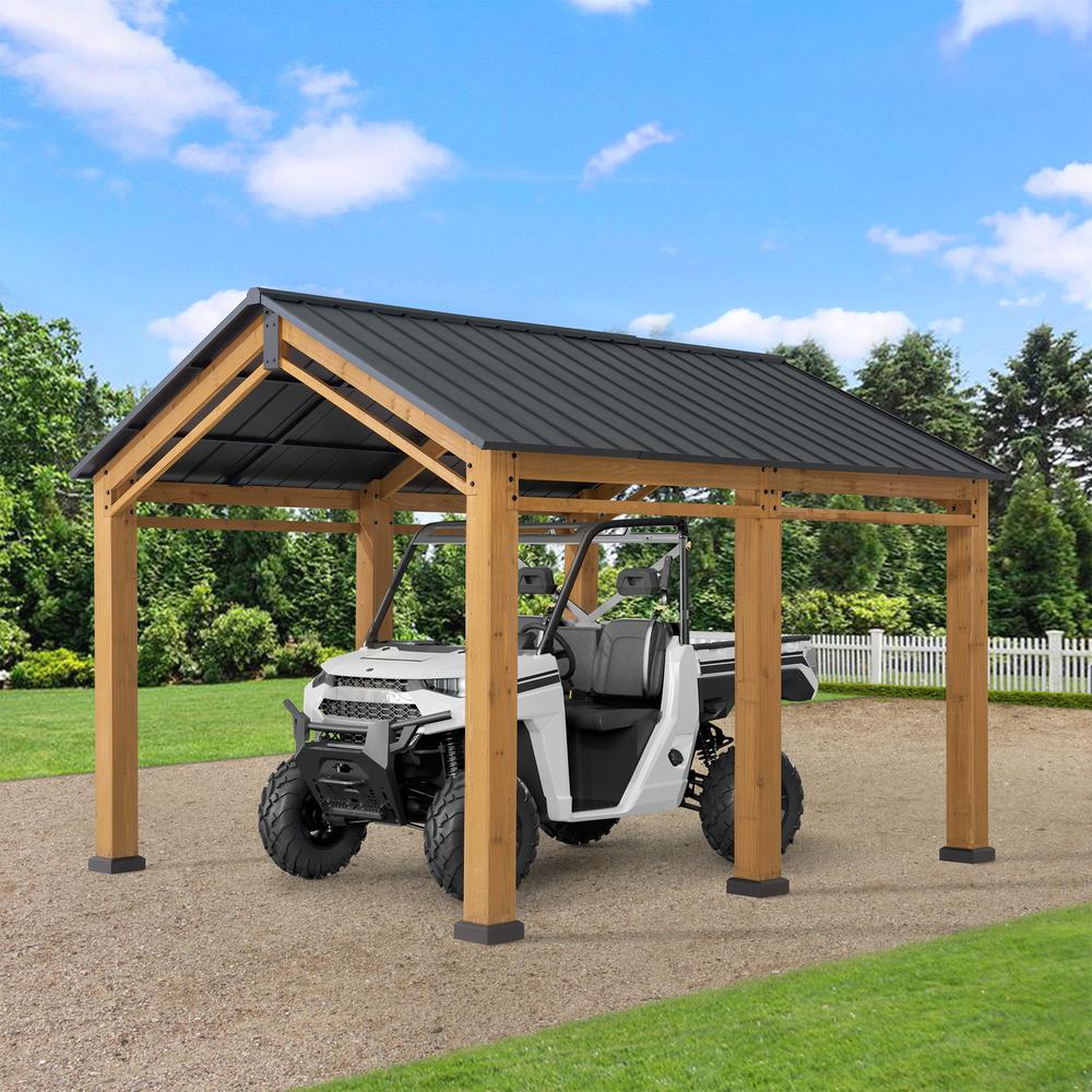 Outdoor Gazebo, Heavy Duty Garage Car Shelter with Powder-Coated Steel Roof. Picture 8
