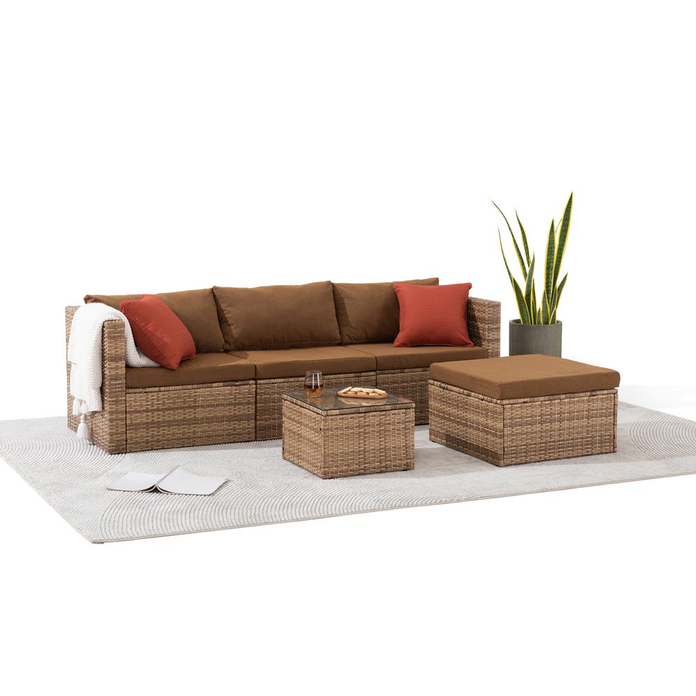 5-Piece Patio Furniture Set, PE Rattan Wicker Sofa Set, Outdoor Seating Set. Picture 35