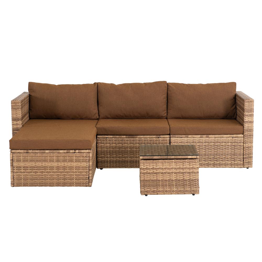 5-Piece Patio Furniture Set, PE Rattan Wicker Sofa Set, Outdoor Seating Set. Picture 38