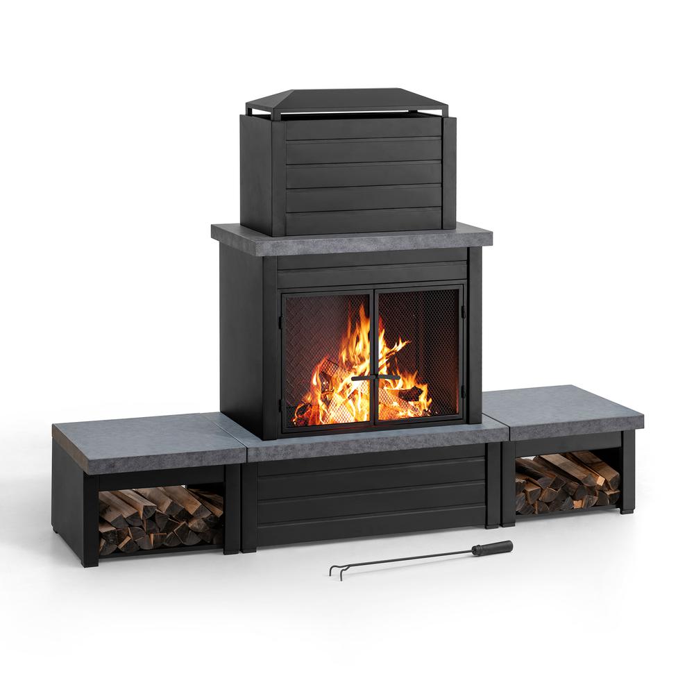 Wood Burning Fireplace –  Outdoor Steel Fireplace with Chimney, Log Holders. Picture 37