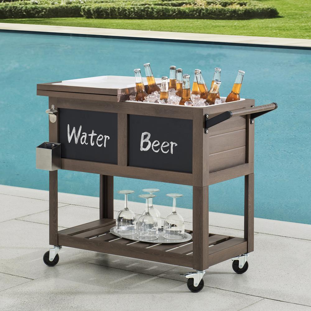 Sunjoy 80-Quart Brown Rolling Ice Chest Cooler Cart with Chalkboard. Picture 13