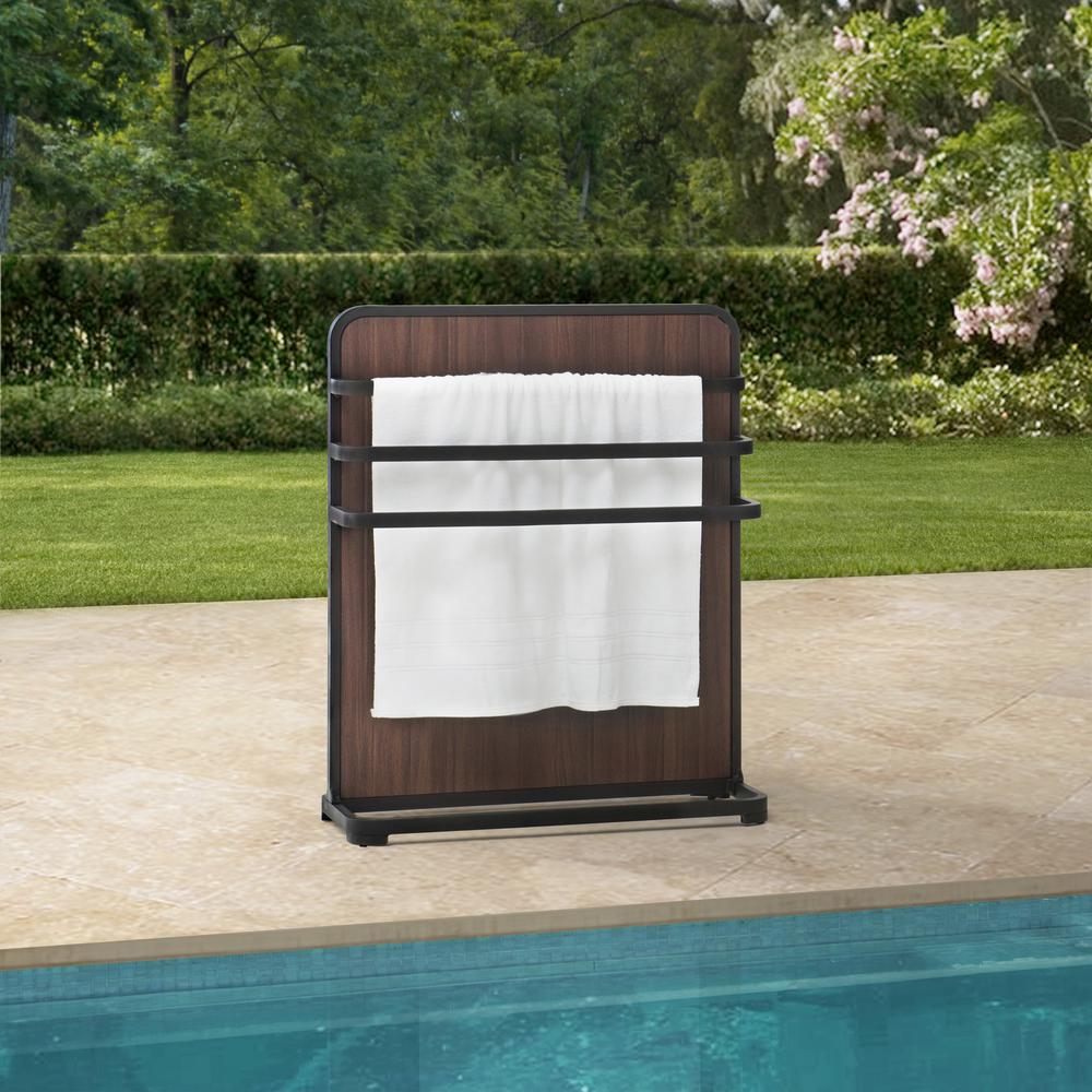 Sunjoy Black Steel Free Standing Poolside Towel Valet Holder Drying Rack. Picture 6