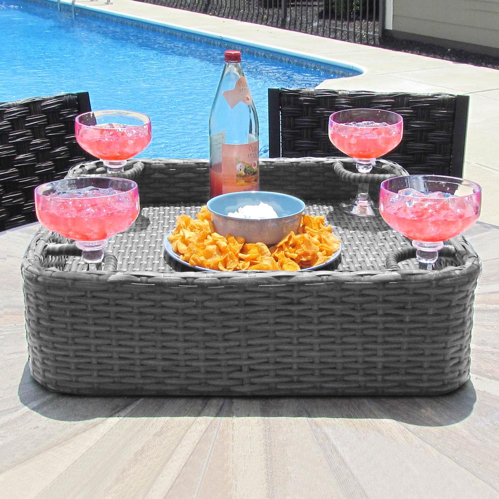 Wicker Floating Pool Tray Durable & Sturdy Aluminum Frame Pool Accessory Tray. Picture 6