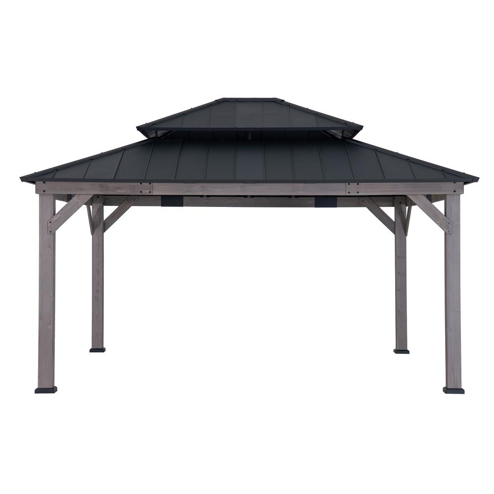 13 ft. x 15 ft. Cedar Framed Gazebo with Black Steel 2-tier Hip Roof Hard Top. Picture 2
