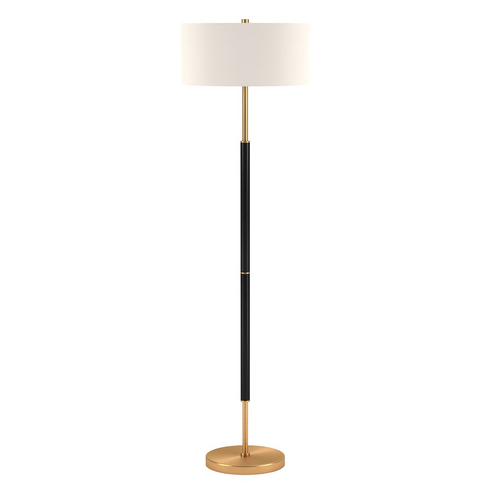 Simone 2-Light Floor Lamp with Fabric Shade in Matte Black/Brass/White. Picture 1