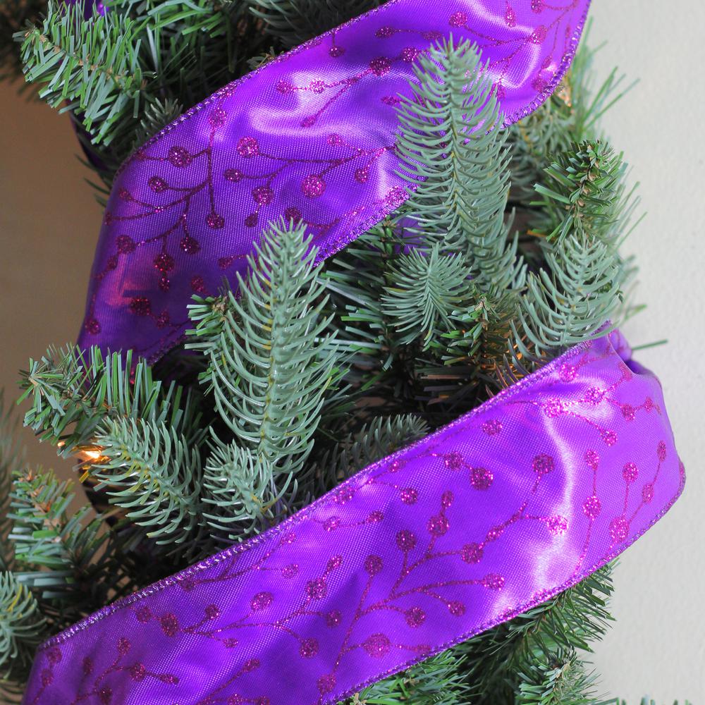 Pack of 12 Shimmering Purple Christmas Tree Wired Craft Ribbons - 2.5" x 120 Yards. Picture 3