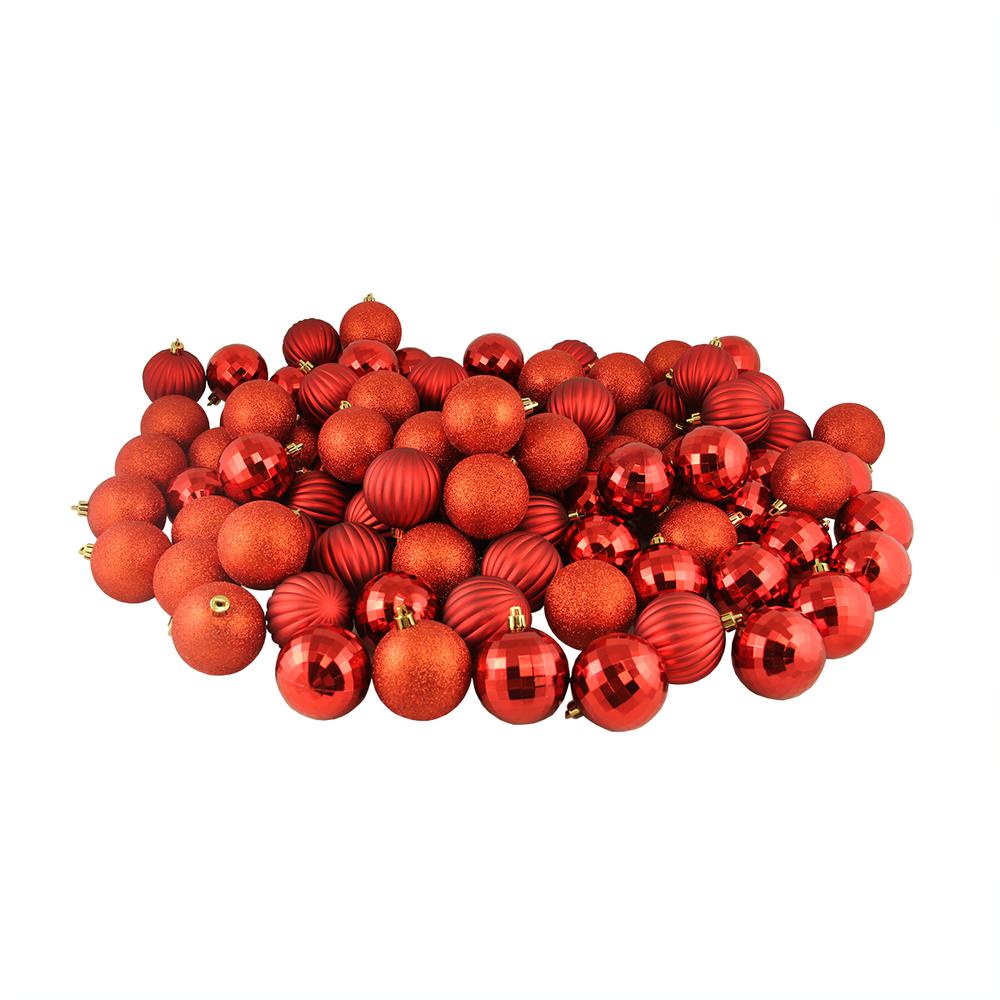 100ct Red Shatterproof 3-Finish Christmas Ball Ornaments 2.5" (60mm). Picture 2