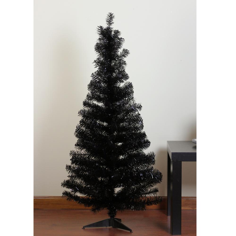 4' x 24" Slim Black Tinsel Artificial Christmas Tree - Unlit. Picture 3