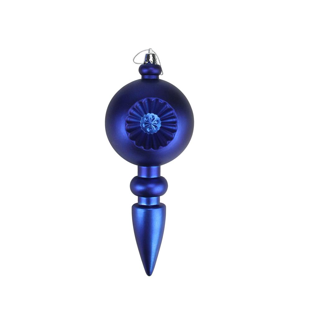 4ct Matte Royal Blue Retro Reflector Shatterproof Christmas Finial Ornaments 7.5". Picture 1