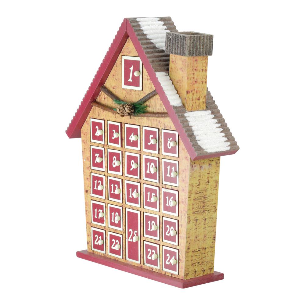 15" Red and Beige House with Advent Calendar Tabletop Christmas Decoration. Picture 2