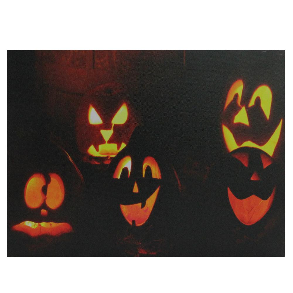 LED Lighted Silly and Spooky Jack-O-Lanterns Halloween Canvas Wall Art 15.75" x 12". Picture 1
