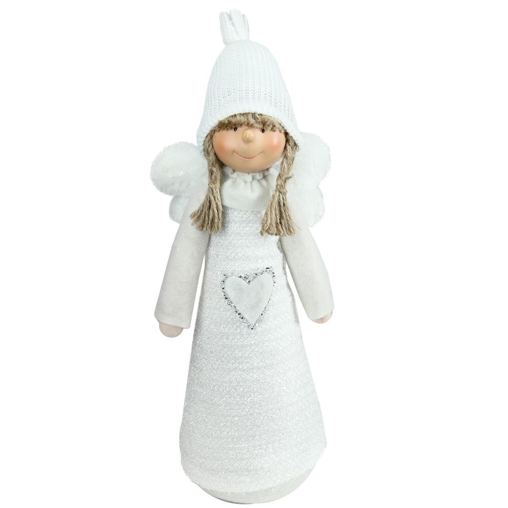 14.5" White Snowy Woodlands Girl Angel Christmas Tabletop Figurine. Picture 1