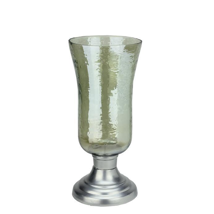 15.5" Decorative Golden Luster Hurricane Pillar Candle Holder with Silver Base. Picture 1