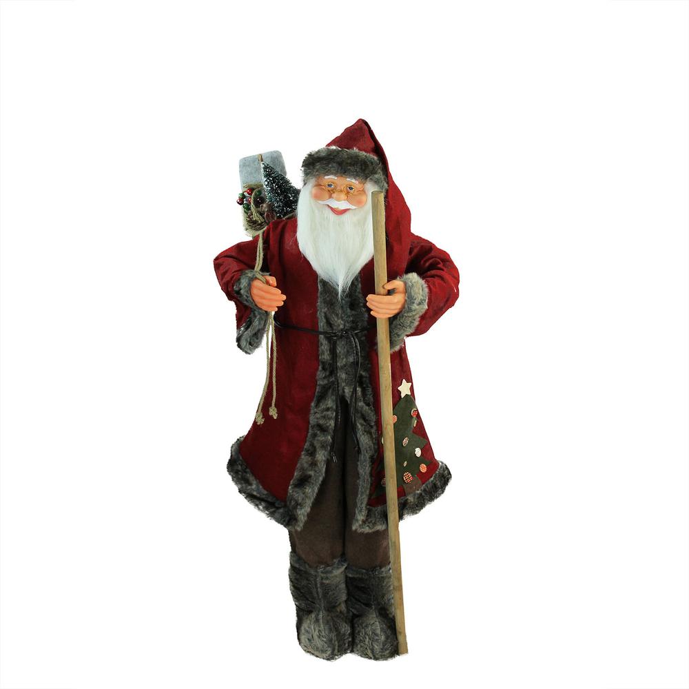 48" Red and Brown Standing Santa Claus Christmas Figurine with Walking Stick. The main picture.
