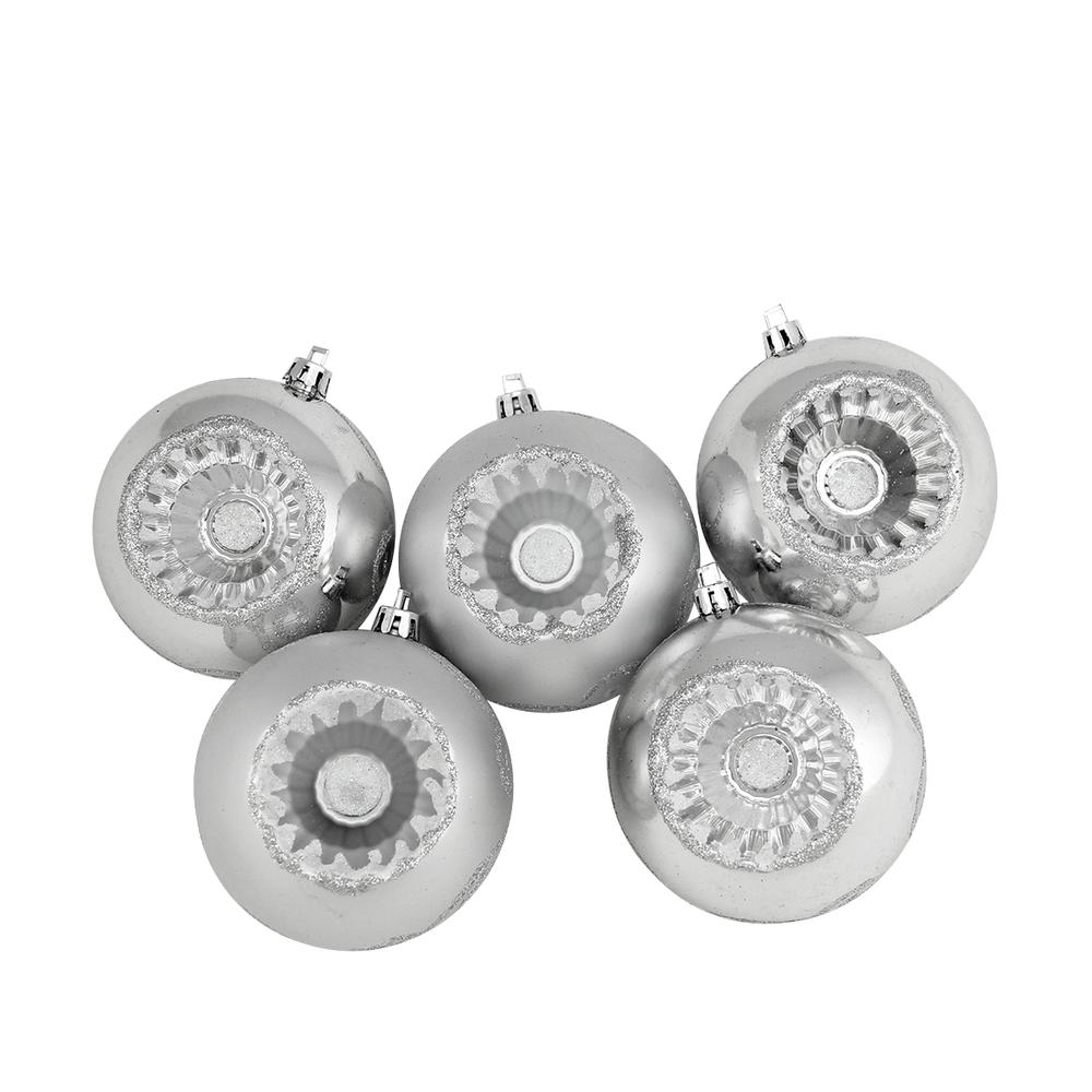 5ct Silver Retro Reflector Shatterproof 2-Finish Christmas Ball Ornaments 3.25" (80mm). Picture 1