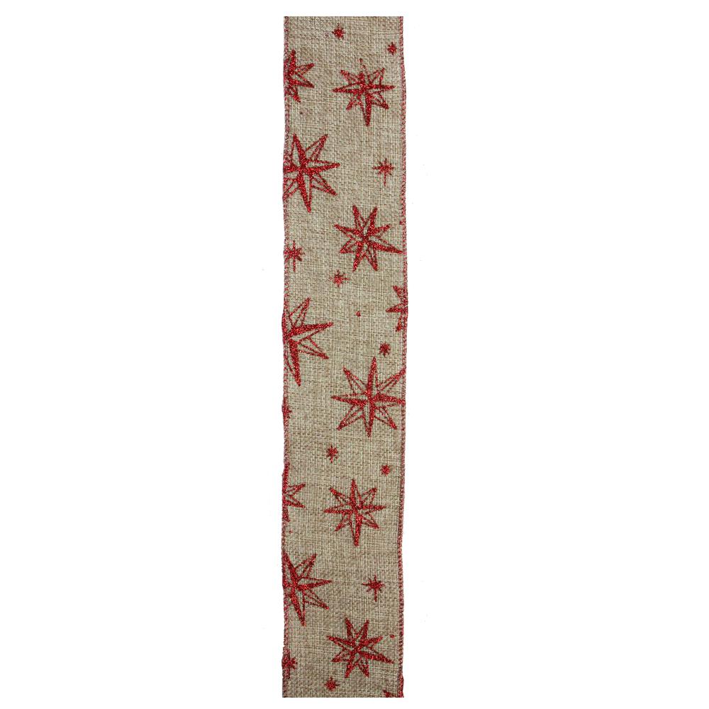 Pack of 12 Red and Beige Star Christmas Wired Craft Ribbons - 2.5" x 120 Yards. Picture 2