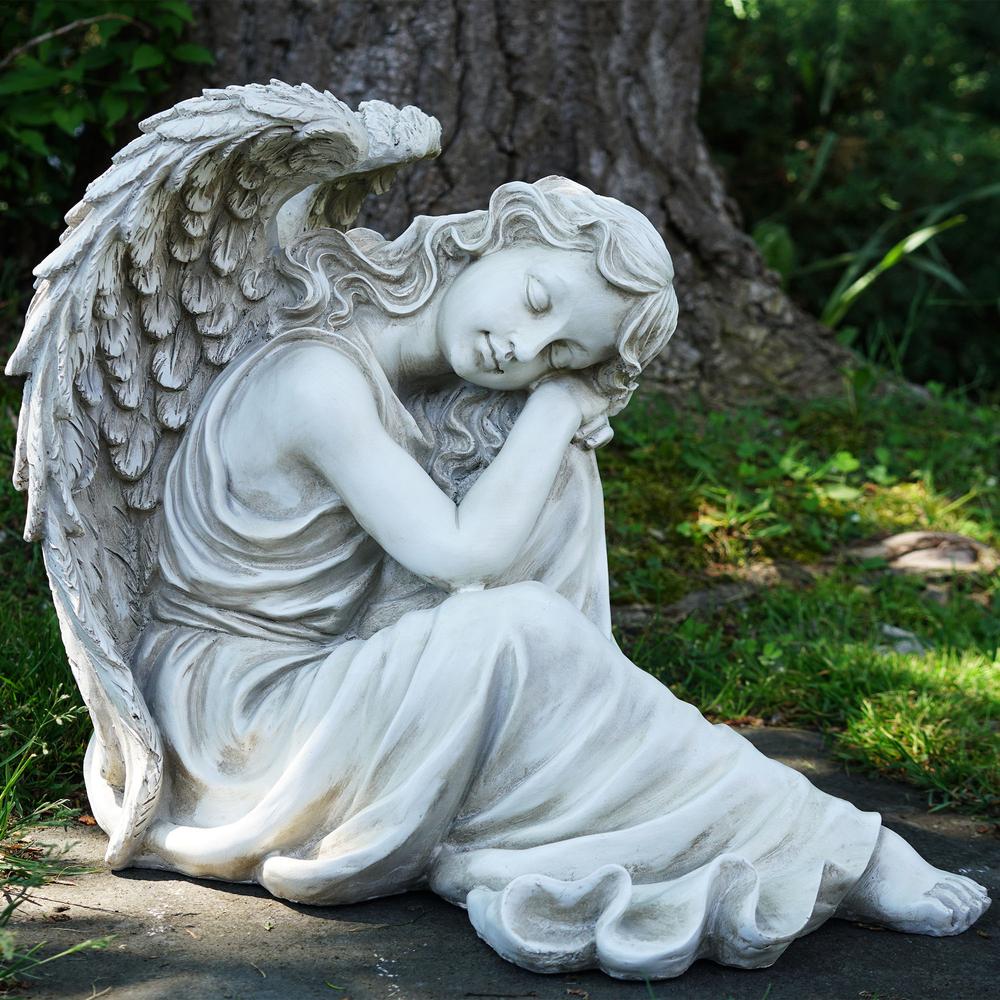 19" Gray Resting Angel Religious Outdoor Garden Statue. Picture 2