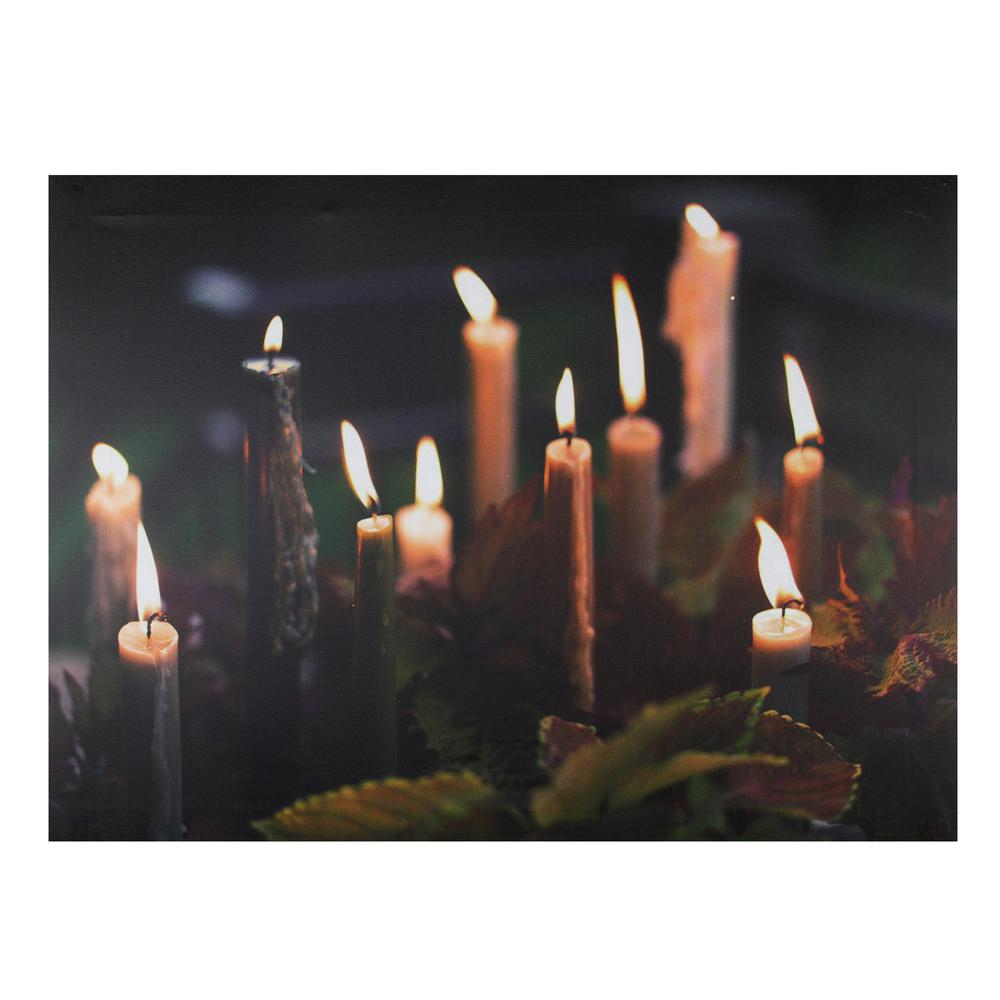 LED Lighted Flickering Candles with Fall Leaves Canvas Wall Art 11.75" x 15.75". Picture 1