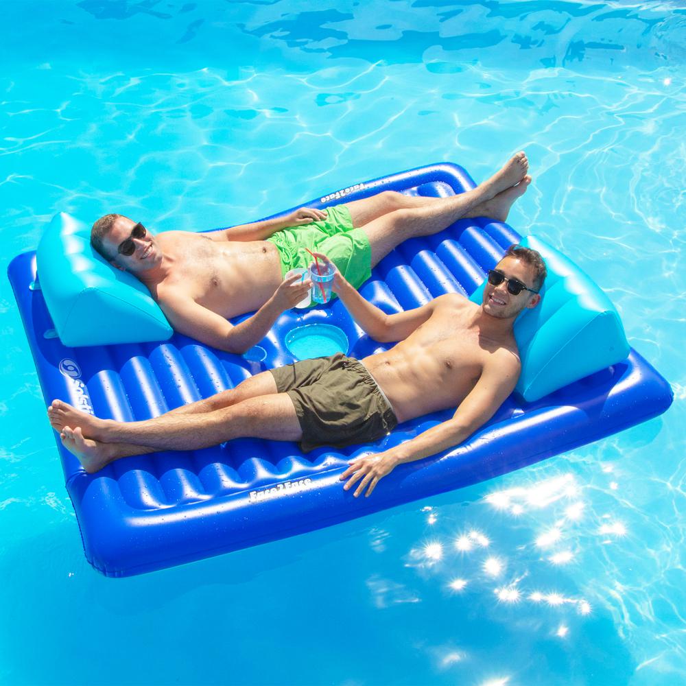 78" Inflatable Blue Dual Swimming Pool Lounger. Picture 3