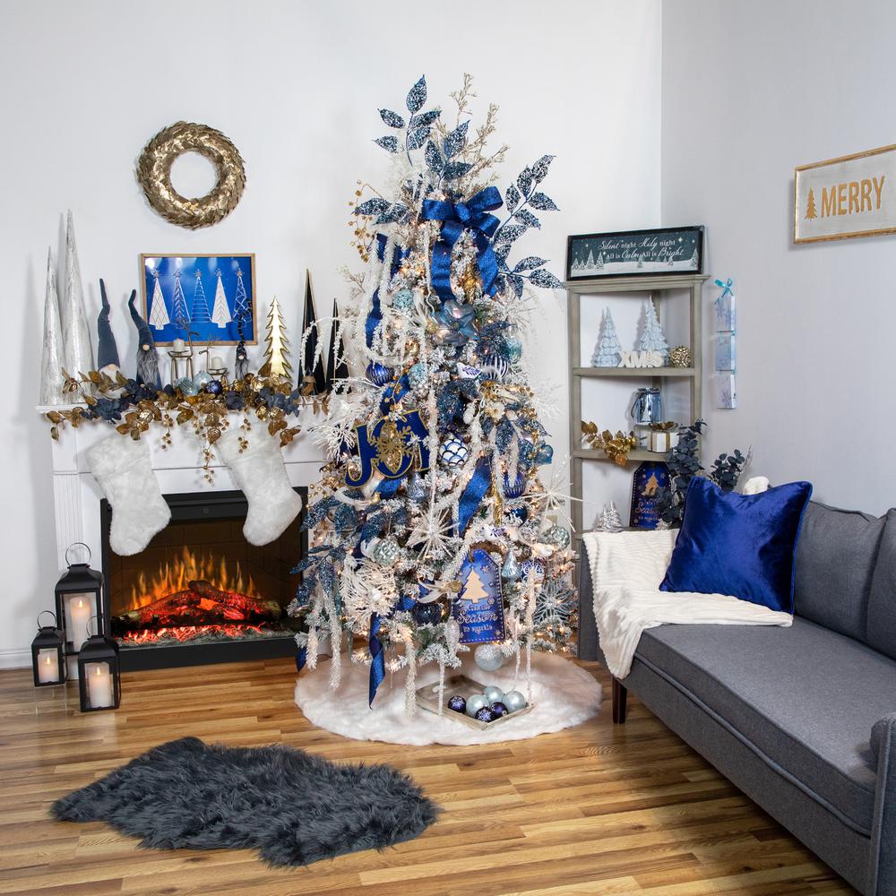 4.5" Blue Glittered Mercury Glass Pine Cone Christmas Ornament. Picture 3