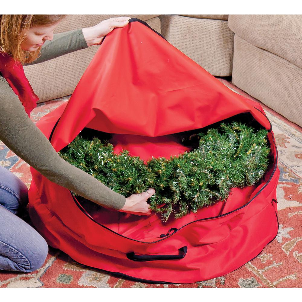 2 in 1 Red Zip Up Christmas Garland and Wreath Storage Bag. Picture 3