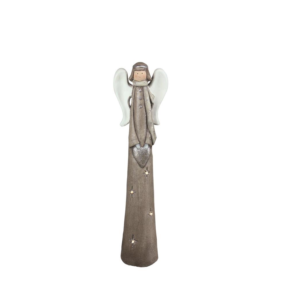 24" Brown and White LED Lighted Angel With Heart Christmas Tabletop Figurine. Picture 1