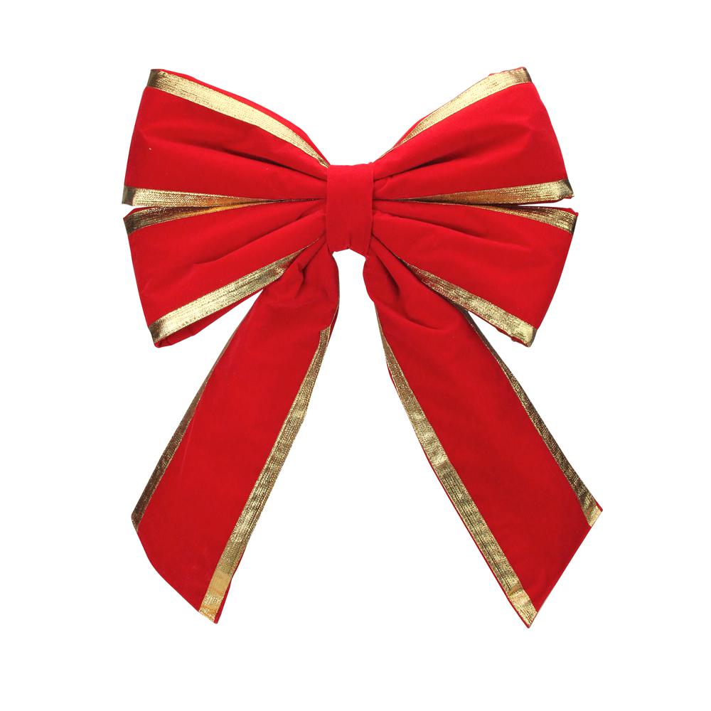 31" Red and Gold Loop Velveteen Trim Christmas Bow. Picture 1