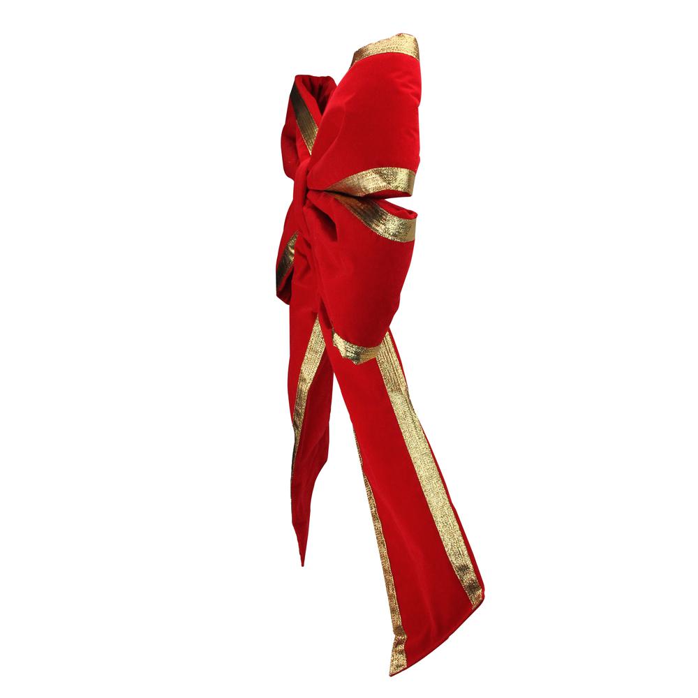 31" Red and Gold Loop Velveteen Trim Christmas Bow. Picture 2