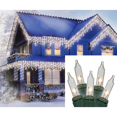 300-Count Clear Mini Icicle Christmas Lights  9 ft Green Wire. Picture 3